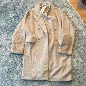 Mystree Beige Plush Sleeve Pea Coat